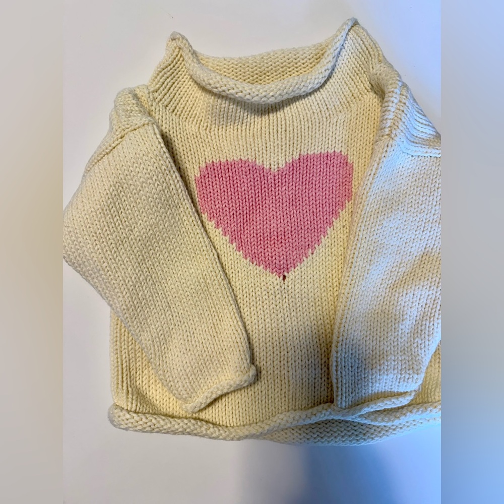 Cream Knit Kids Sweater with Pink Heart Motif